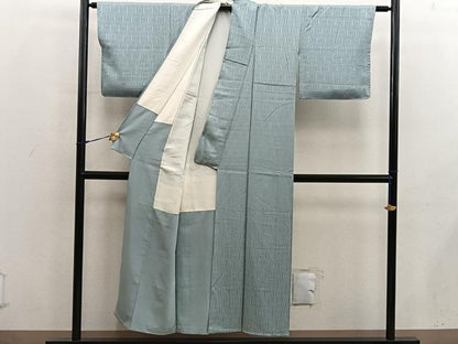 平和屋着物■上質な色無地　立涌花地紋　利休色　正絹　逸品　BAAX8463mz