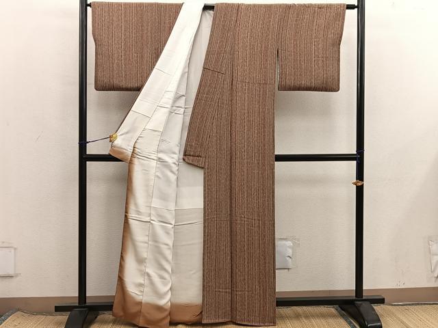平和屋着物■上質な小紋　間道　鬼しぼ縮緬　正絹　逸品　BAAX8464mz