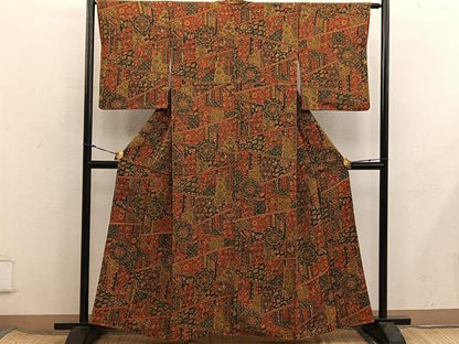 平和屋着物■上質な小紋　更紗花文　鬼しぼ縮緬　正絹　逸品　BAAX8466mz