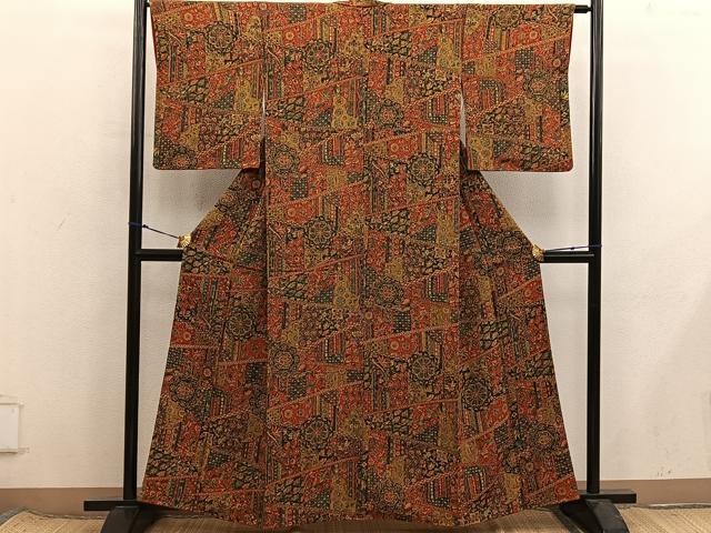 平和屋着物■上質な小紋　更紗花文　鬼しぼ縮緬　正絹　逸品　BAAX8466mz