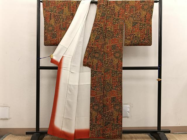 平和屋着物■上質な小紋　更紗花文　鬼しぼ縮緬　正絹　逸品　BAAX8466mz