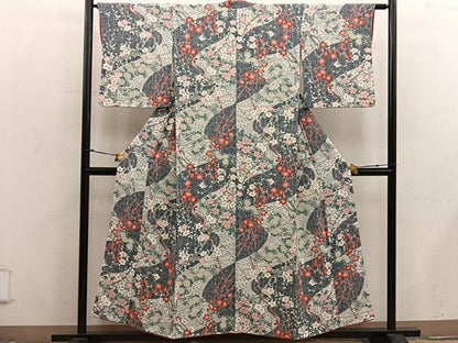 平和屋着物■上質な小紋　梅花文　鬼しぼ縮緬　正絹　逸品　BAAX8469mz