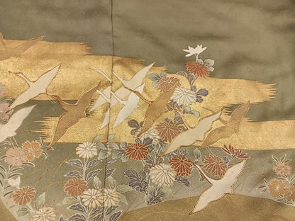 平和屋着物■色留訪問着　作家物　駒刺繍　飛鶴花文　暈し染め　金彩　仮絵羽　逸品　未使用　BAAX8471mz