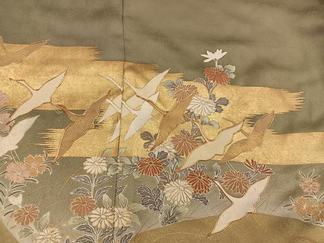 平和屋着物■色留訪問着　作家物　駒刺繍　飛鶴花文　暈し染め　金彩　仮絵羽　逸品　未使用　BAAX8471mz