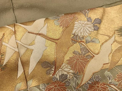 平和屋着物■色留訪問着　作家物　駒刺繍　飛鶴花文　暈し染め　金彩　仮絵羽　逸品　未使用　BAAX8471mz