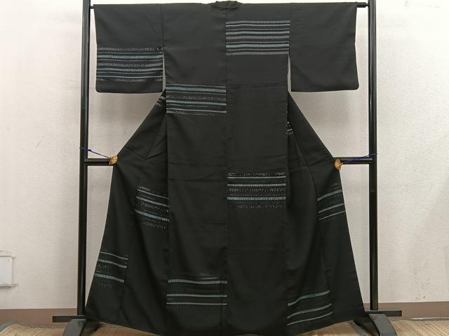 平和屋着物■上質な小紋　横段文　黒地　正絹　逸品　BAAX8472mz