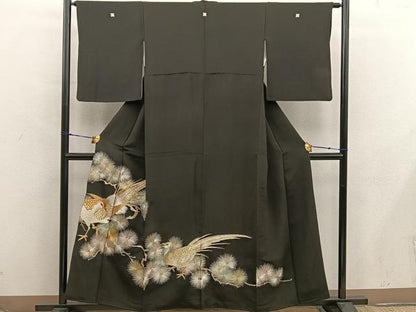 平和屋着物■豪華黒留袖　総刺繍　花鳥文　金銀糸　正絹　逸品　BAAX8476mz