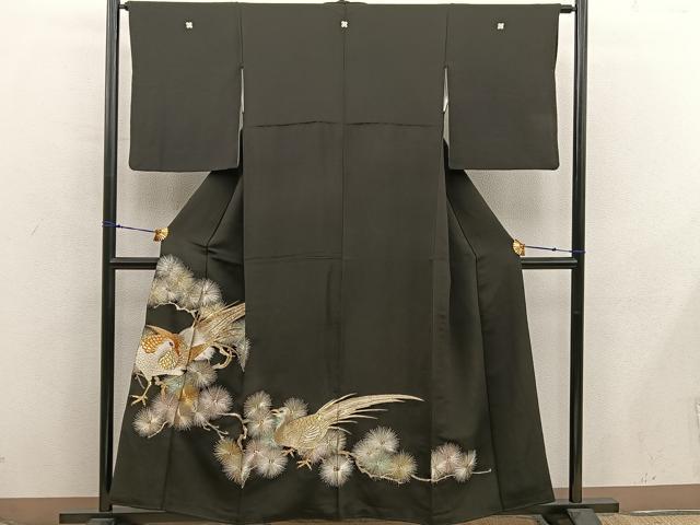 平和屋着物■豪華黒留袖　総刺繍　花鳥文　金銀糸　正絹　逸品　BAAX8476mz