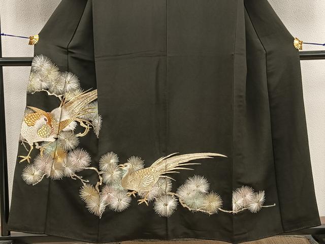 平和屋着物■豪華黒留袖　総刺繍　花鳥文　金銀糸　正絹　逸品　BAAX8476mz