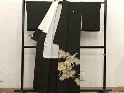 平和屋着物■豪華黒留袖　総刺繍　花鳥文　金銀糸　正絹　逸品　BAAX8476mz