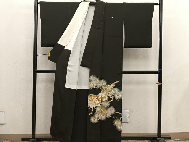 平和屋着物■豪華黒留袖　総刺繍　花鳥文　金銀糸　正絹　逸品　BAAX8476mz