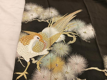 平和屋着物■豪華黒留袖　総刺繍　花鳥文　金銀糸　正絹　逸品　BAAX8476mz
