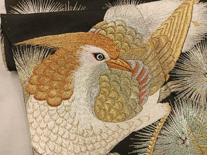平和屋着物■豪華黒留袖　総刺繍　花鳥文　金銀糸　正絹　逸品　BAAX8476mz