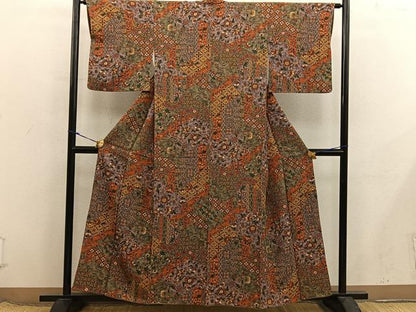 平和屋着物■上質な小紋　更紗花文　正絹　逸品　BAAX8497mz