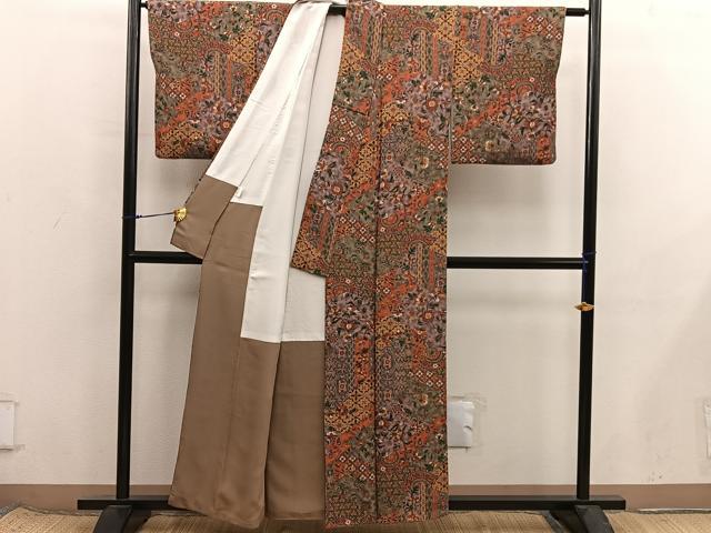 平和屋着物■上質な小紋　更紗花文　正絹　逸品　BAAX8497mz