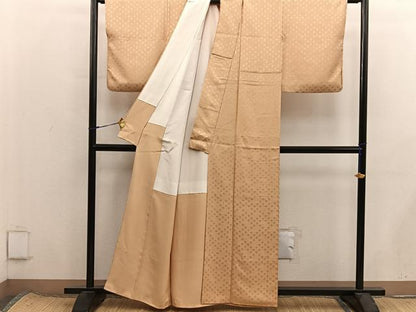 平和屋着物■上質な色無地　草花地紋　狐色　正絹　逸品　BAAX8498mz
