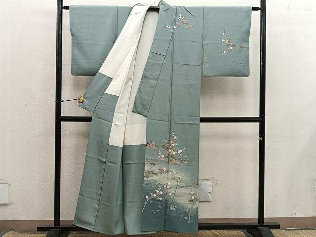平和屋着物■訪問着　友禅　作家物　枝梅松文　暈し染め　正絹　逸品　BAAX8502mz