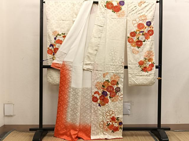平和屋着物■豪華振袖　駒刺繍　菊花文　金彩　正絹　逸品　BAAX8503mz
