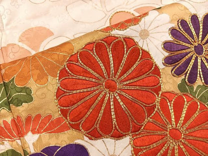 平和屋着物■豪華振袖　駒刺繍　菊花文　金彩　正絹　逸品　BAAX8503mz