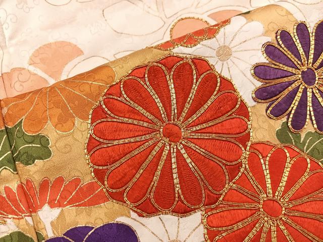 平和屋着物■豪華振袖　駒刺繍　菊花文　金彩　正絹　逸品　BAAX8503mz
