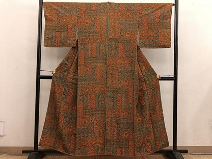 平和屋着物■上質な小紋　亀甲更紗花文　正絹　逸品　BAAX8509mz