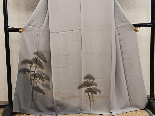 平和屋着物■日本画家　濡れ描き友禅作家　高橋峰陵　訪問着　枝葉文　金彩　さが美扱い　正絹　逸品　BAAX8510mz
