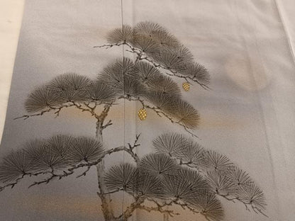 平和屋着物■日本画家　濡れ描き友禅作家　高橋峰陵　訪問着　枝葉文　金彩　さが美扱い　正絹　逸品　BAAX8510mz