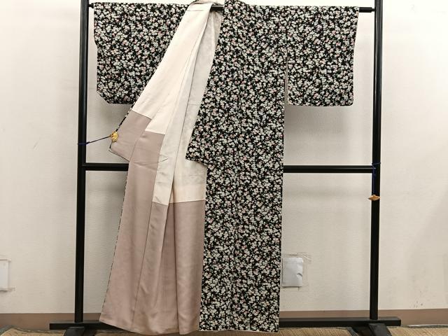 平和屋着物■上質な小紋　枝梅文　黒地　正絹　逸品　BAAX8513mz