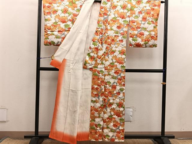 平和屋着物■上質な小紋　楓文　正絹　逸品　BAAX8514mz