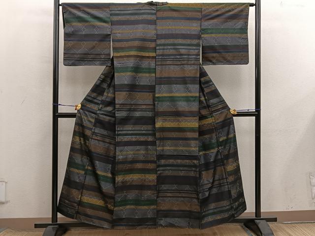 平和屋着物■上質な小紋　横段文　正絹　逸品　BAAX8521mz
