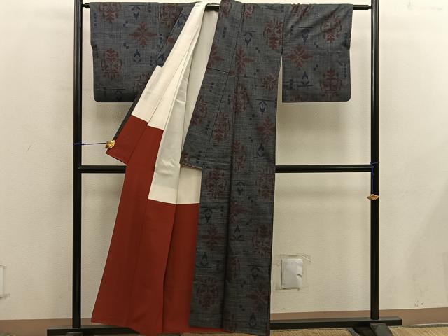 平和屋着物■本場大島紬　7マルキ　草花文　正絹　逸品　BAAX8524mz