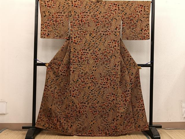 平和屋着物■上質な小紋　菊花文　鬼しぼ縮緬　正絹　逸品　未使用　BAAX8527mz