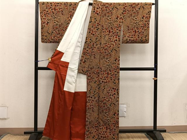 平和屋着物■上質な小紋　菊花文　鬼しぼ縮緬　正絹　逸品　未使用　BAAX8527mz