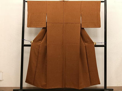 平和屋着物■上質な色無地　草花地紋　唐茶色　正絹　逸品　BAAX8529mz