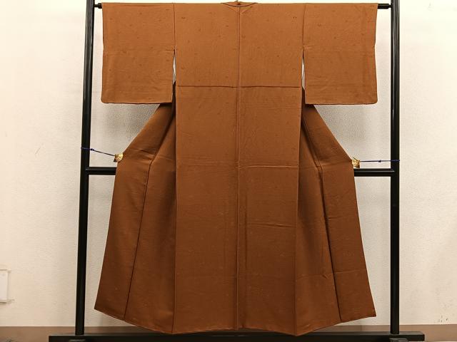 平和屋着物■上質な色無地　草花地紋　唐茶色　正絹　逸品　BAAX8529mz