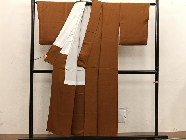 平和屋着物■上質な色無地　草花地紋　唐茶色　正絹　逸品　BAAX8529mz