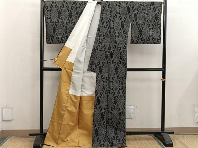 平和屋着物■上質な紬　立涌花文　正絹　逸品　BAAX8531mz