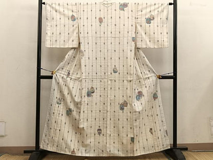 平和屋着物■上質な小紋　紬地　仕覆花文　正絹　逸品　BAAX8533mz