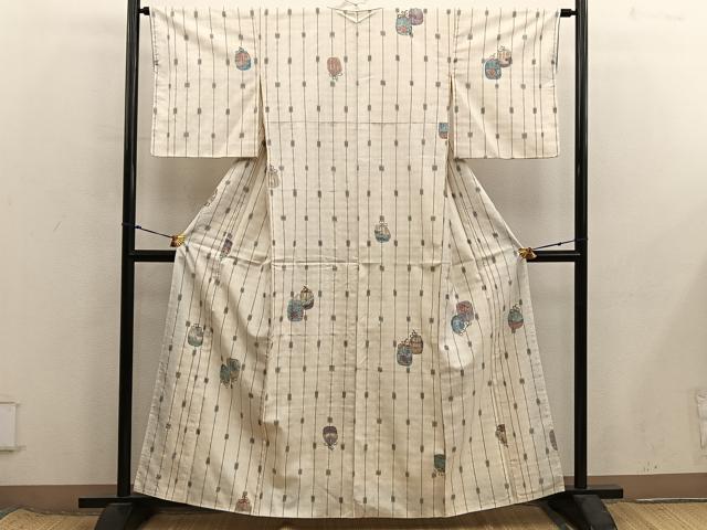 平和屋着物■上質な小紋　紬地　仕覆花文　正絹　逸品　BAAX8533mz