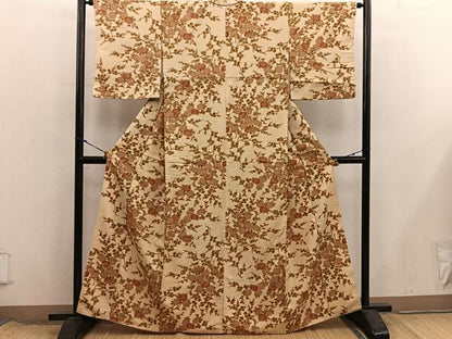 平和屋着物■上質な小紋　紬地　菊花文　正絹　逸品　BAAX8534mz