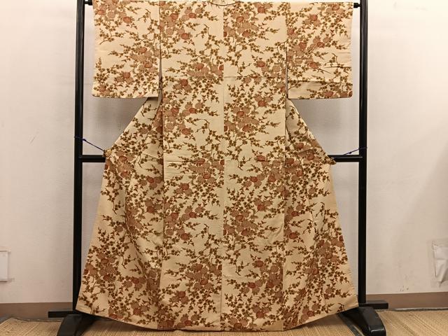 平和屋着物■上質な小紋　紬地　菊花文　正絹　逸品　BAAX8534mz