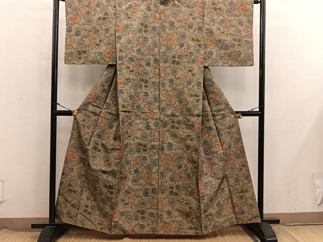 平和屋着物■上質な紬　菊花文　正絹　逸品　BAAX8535mz