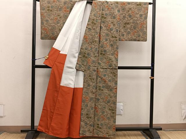 平和屋着物■上質な紬　菊花文　正絹　逸品　BAAX8535mz