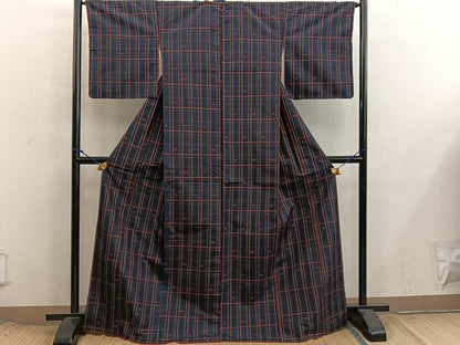 平和屋着物■上質な紬　格子柄　正絹　逸品　未使用　BAAX8537mz