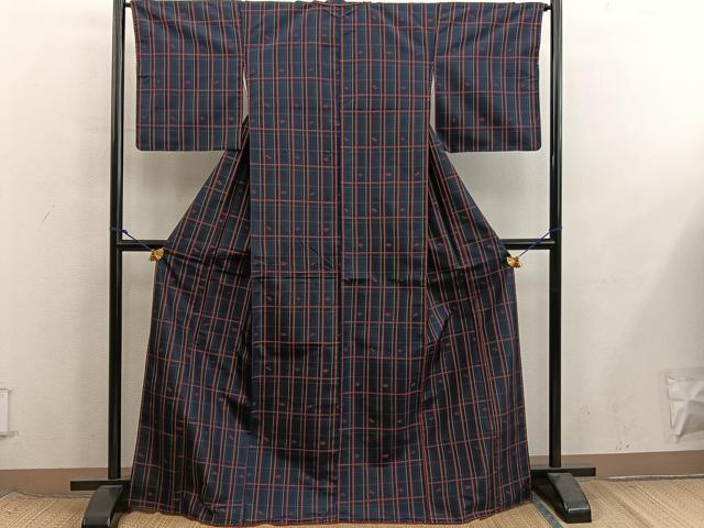 平和屋着物■上質な紬　格子柄　正絹　逸品　未使用　BAAX8537mz