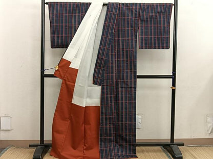 平和屋着物■上質な紬　格子柄　正絹　逸品　未使用　BAAX8537mz
