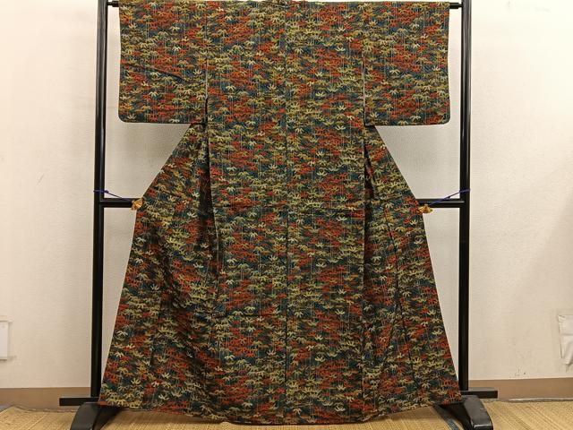平和屋着物■上質な紬　草葉文　正絹　逸品　BAAX8538mz