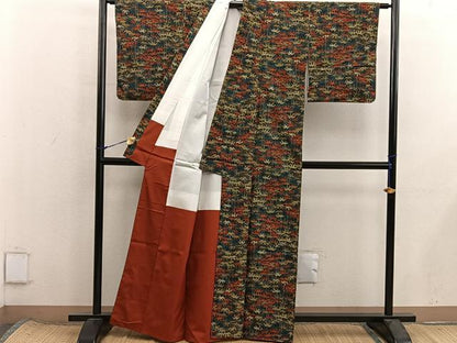 平和屋着物■上質な紬　草葉文　正絹　逸品　BAAX8538mz