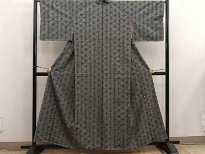 平和屋着物■上質な紬　麻の葉文様　正絹　逸品　未使用　BAAX8543mz