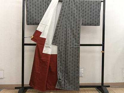 平和屋着物■上質な紬　麻の葉文様　正絹　逸品　未使用　BAAX8543mz